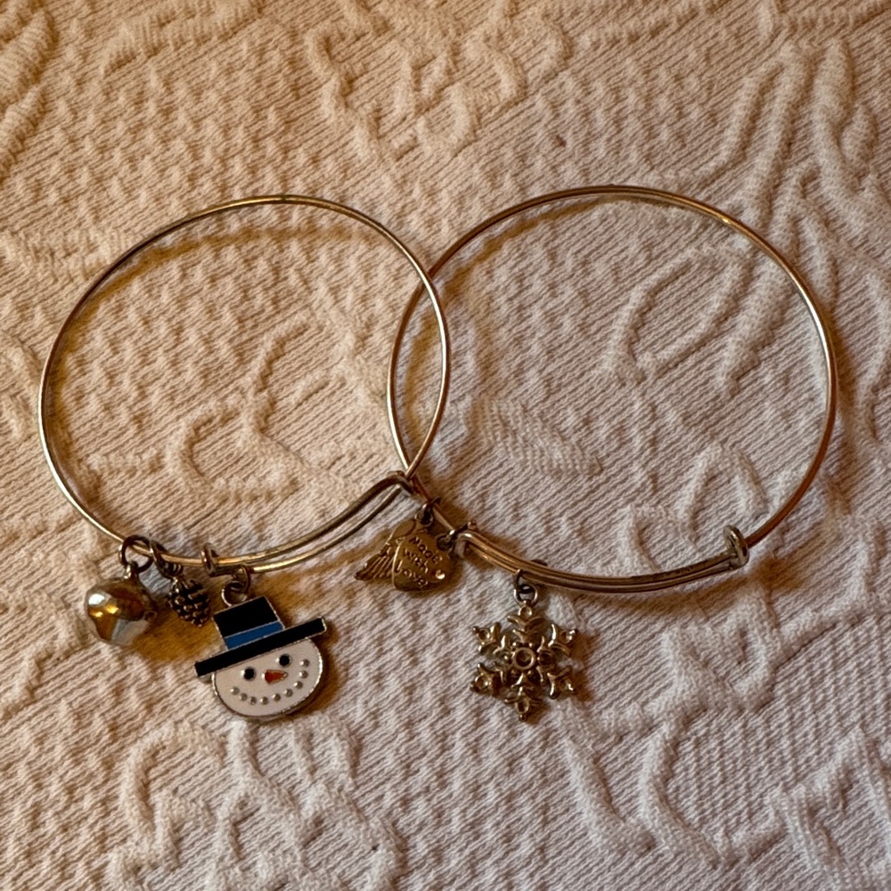 Alex and Ani Winter Silver Charm Bangle Bracelets
